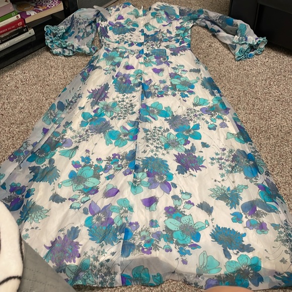 Vintage 70s floral print bell sleeve sheet maxi dress in perfect condition - Picture 10 of 10